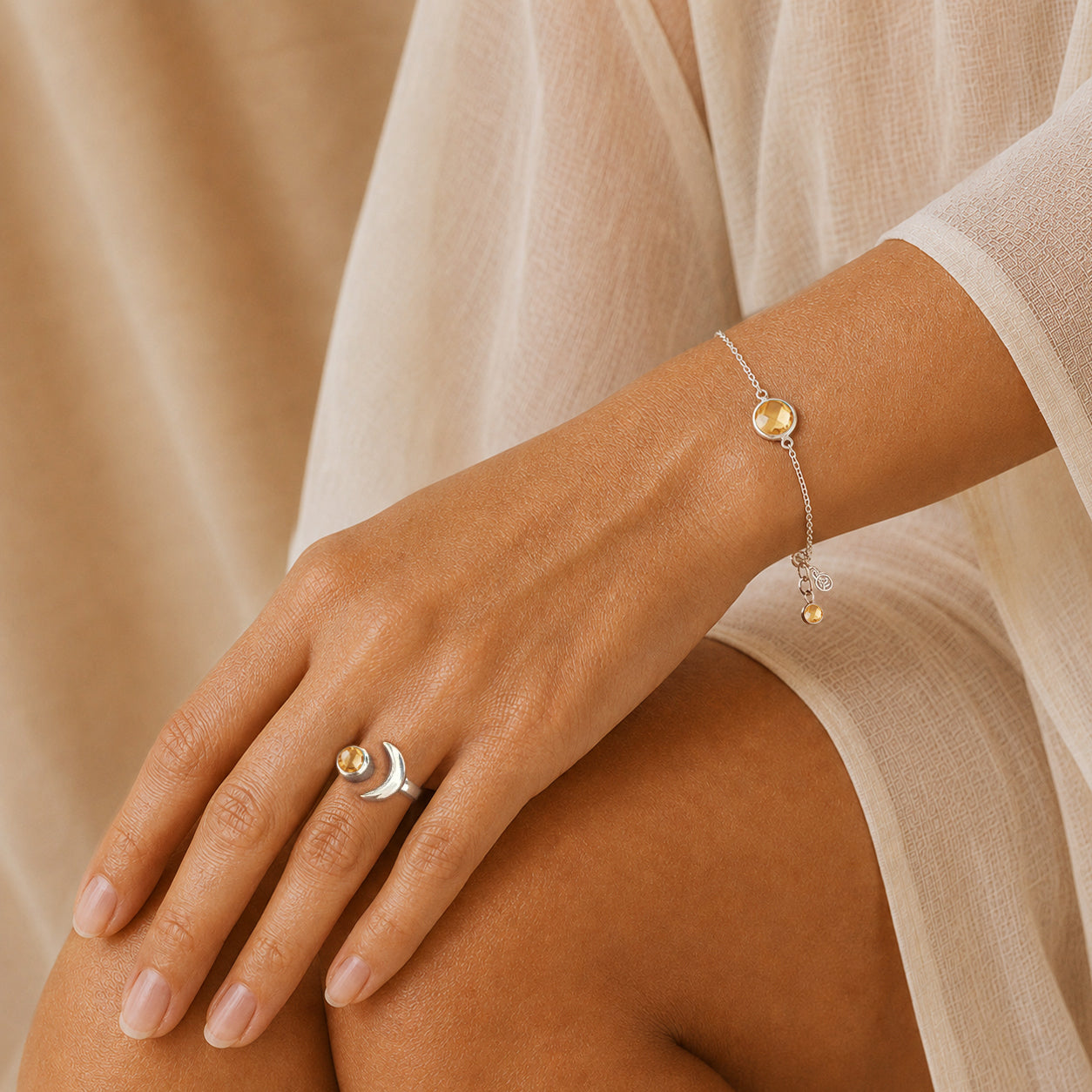 Citrine Chain Bracelet In Sterling Silver