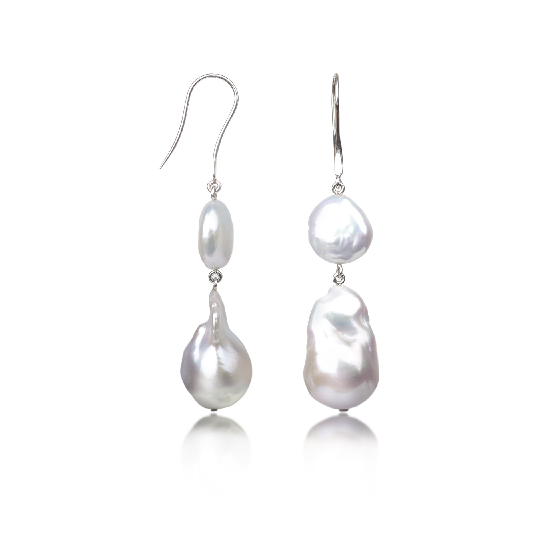 Keshi Coin And Baroque Pearl Earring In Sterling Silver