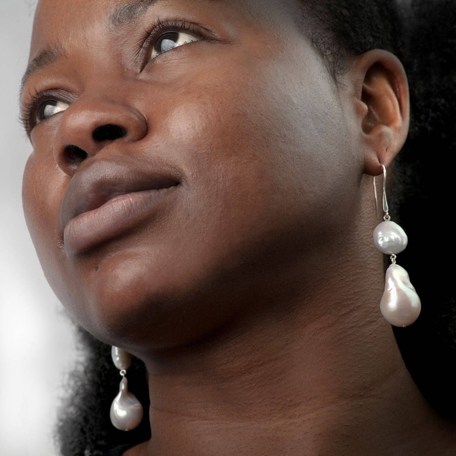 Keshi Coin And Baroque Pearl Earring In Sterling Silver