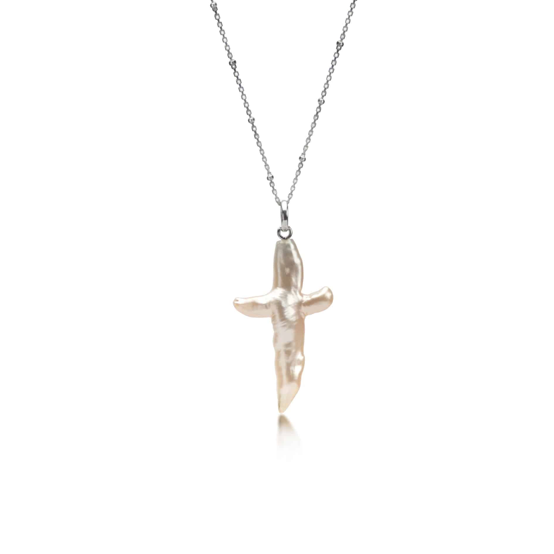 Cross Pearl Necklace In Sterling Silver