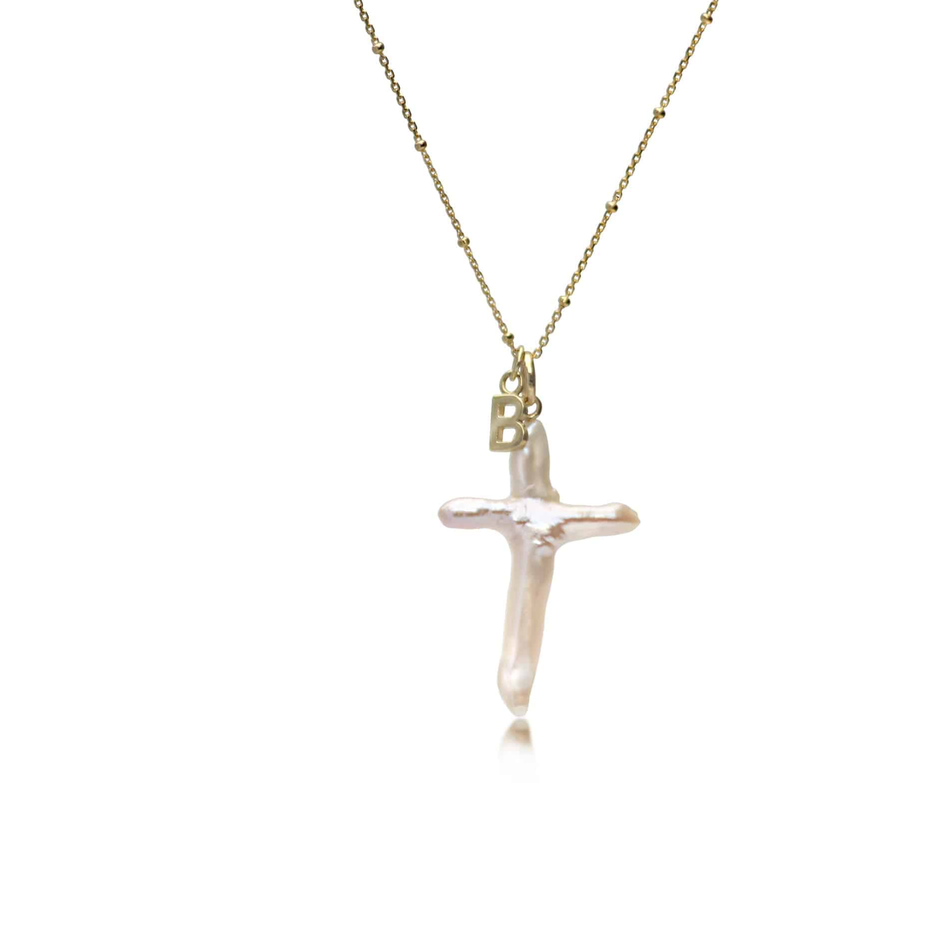 Cross Pearl Necklace In Gold Vermeil
