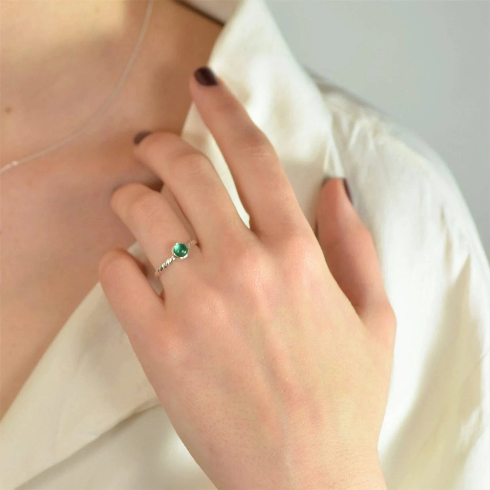 May Birthstone Ring ‚ Emerald Gemstone in Sterling Silver