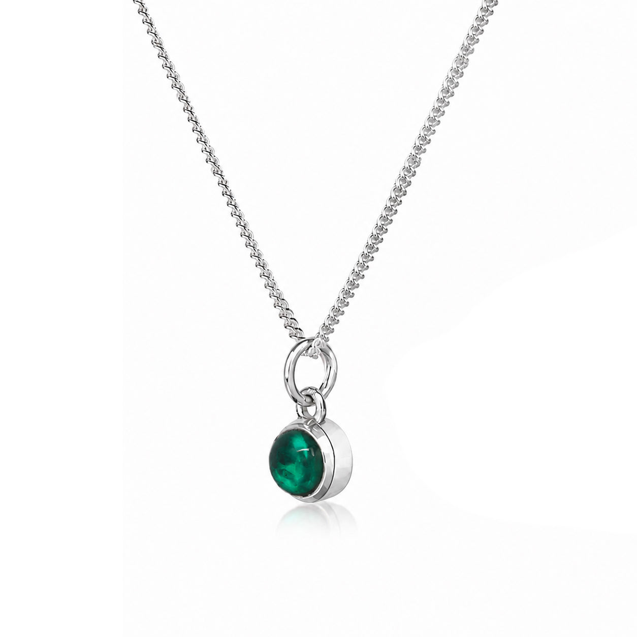 May Birthstone Necklace - Genuine Emerald Gemstone Charm in Sterling Silver