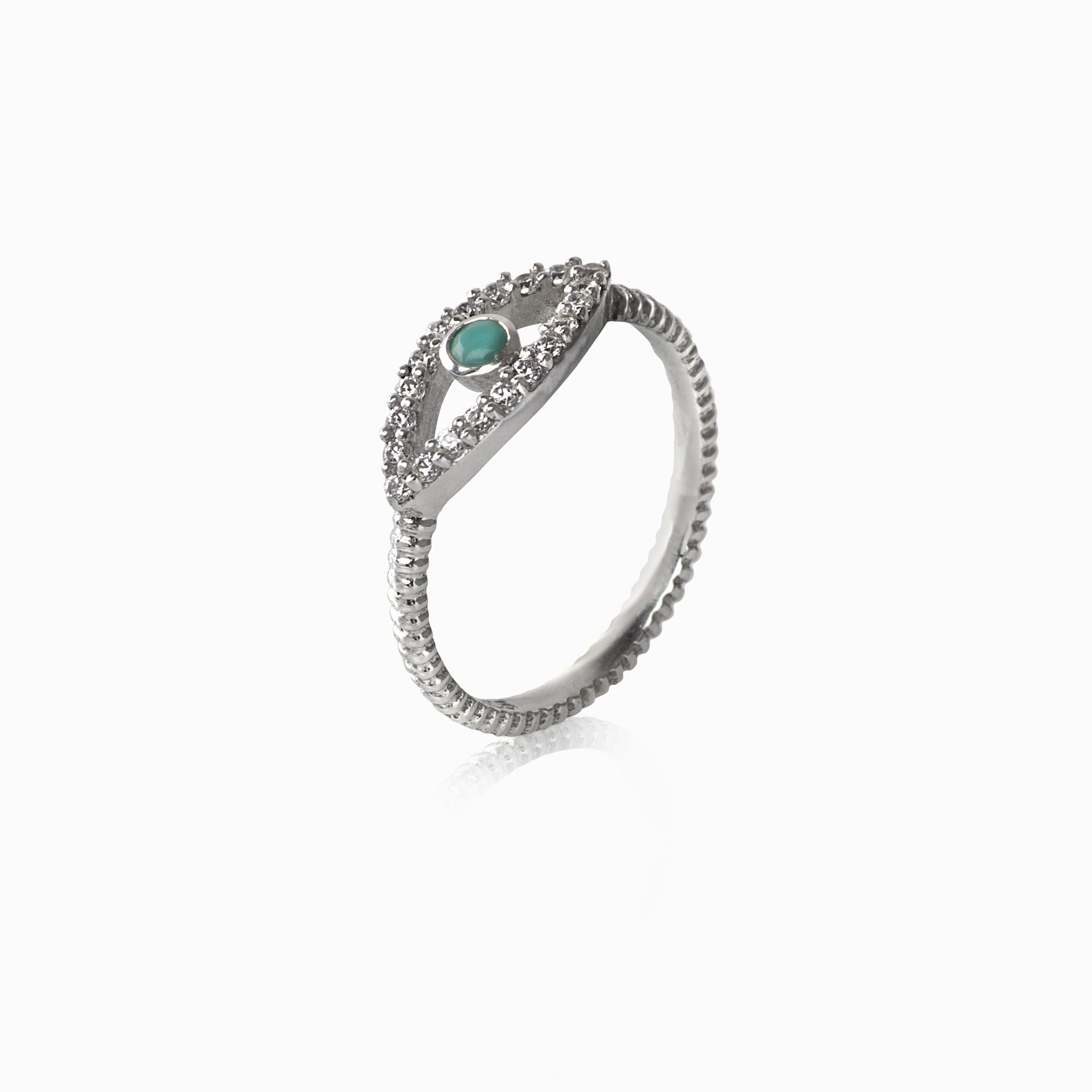 Evil Eye ring with Turquoise and Cubic Zirconia in Sterling Silver