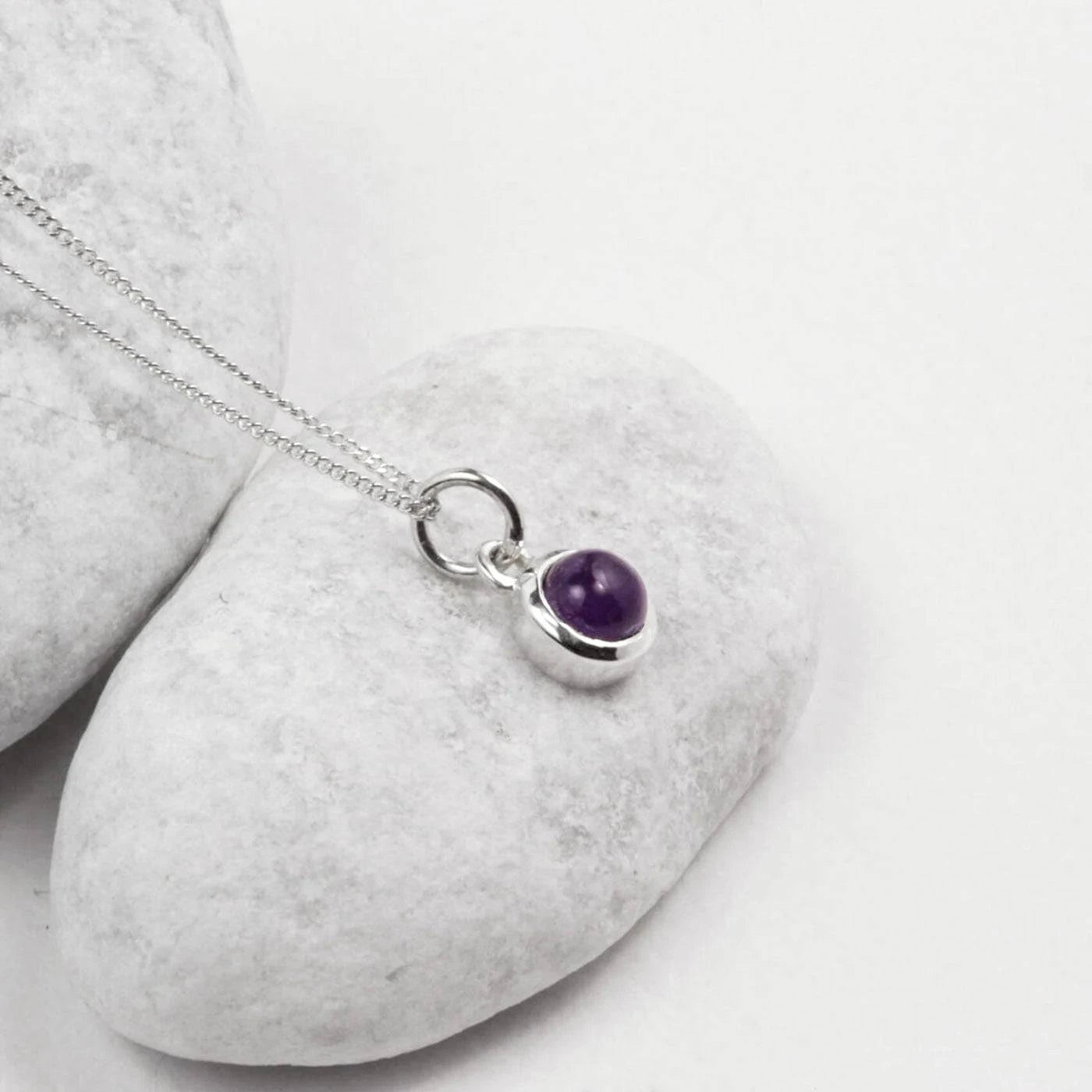 February Birthstone Necklace - Amethyst Gemstone Charm in Sterling Silver