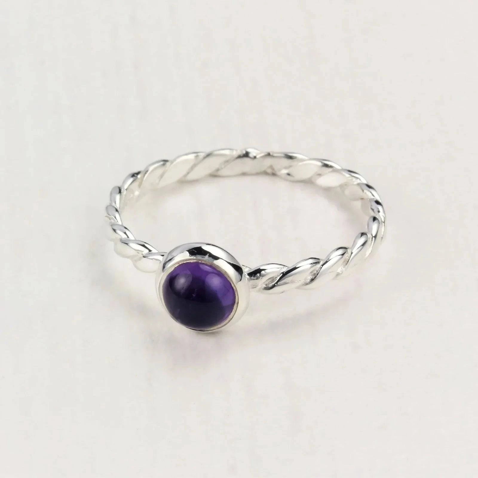 February Birthstone Ring with Amethyst Gemstone in Sterling Silver