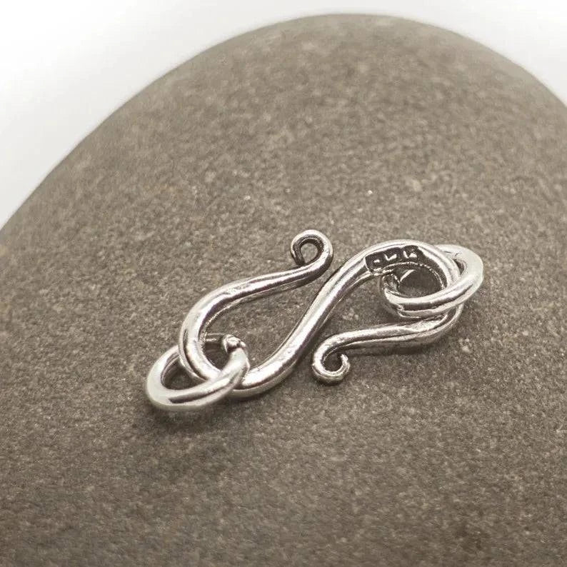 S Hook Clasp Finding for Necklace or Bracelet, in Sterling Silver - 18mm
