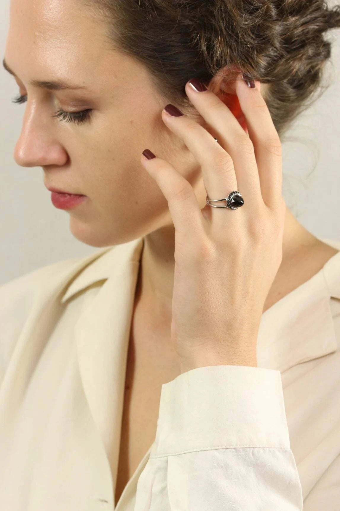 Istanbul Vibe Garnet and Black Spinel Ring in Sterling Silver