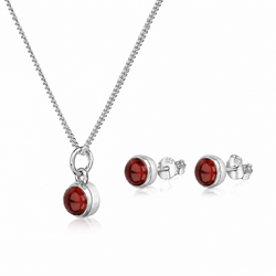 January Birthstone Jewellery Set with Garnet Studs and Charm Necklace