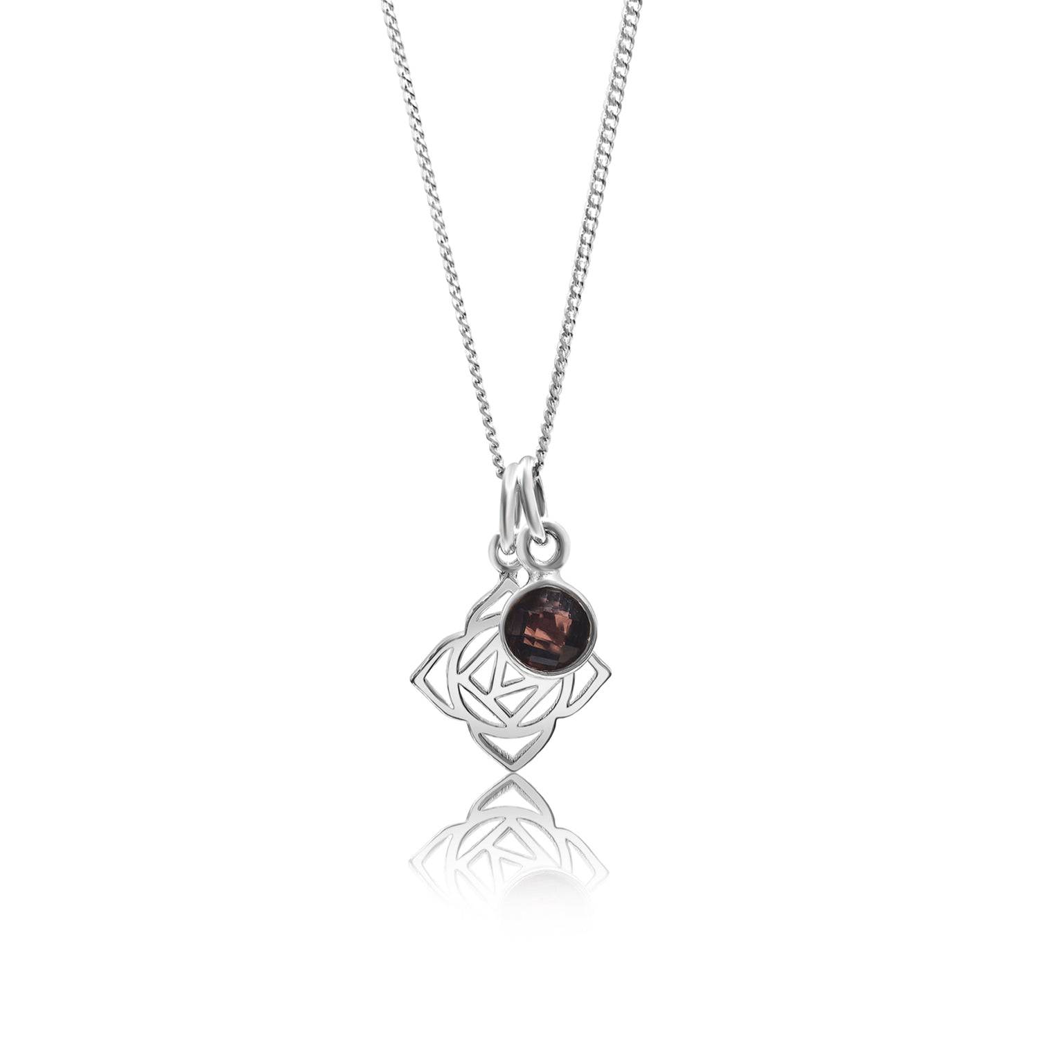 Root Chakra/Muladhara Chakra Charm Necklace In Sterling Silver - Garnet