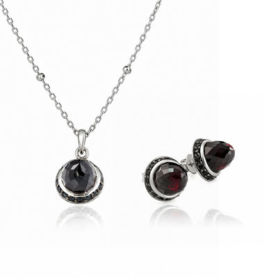 Istanbul Night Garnet and Black Spinel Jewellery Set in Sterling Silver