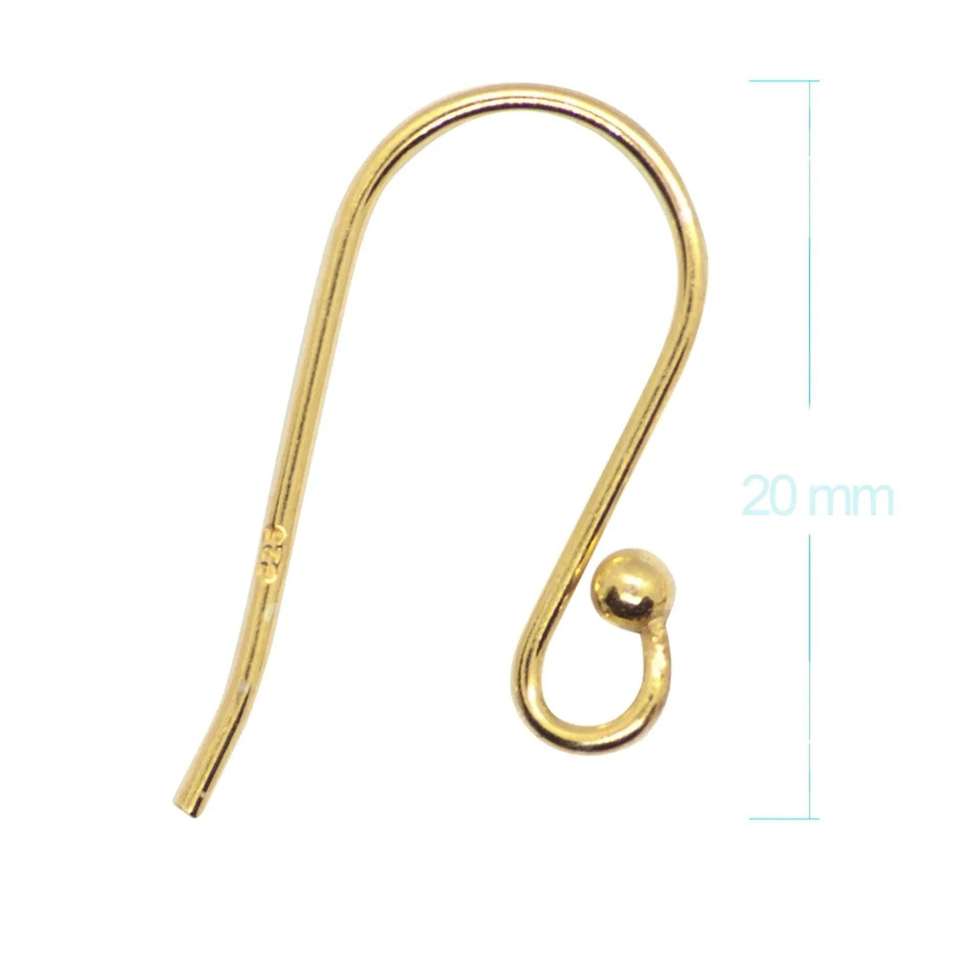 French Wire Earring Ball Hooks Vermeil Gold-Plated - Size 20mm