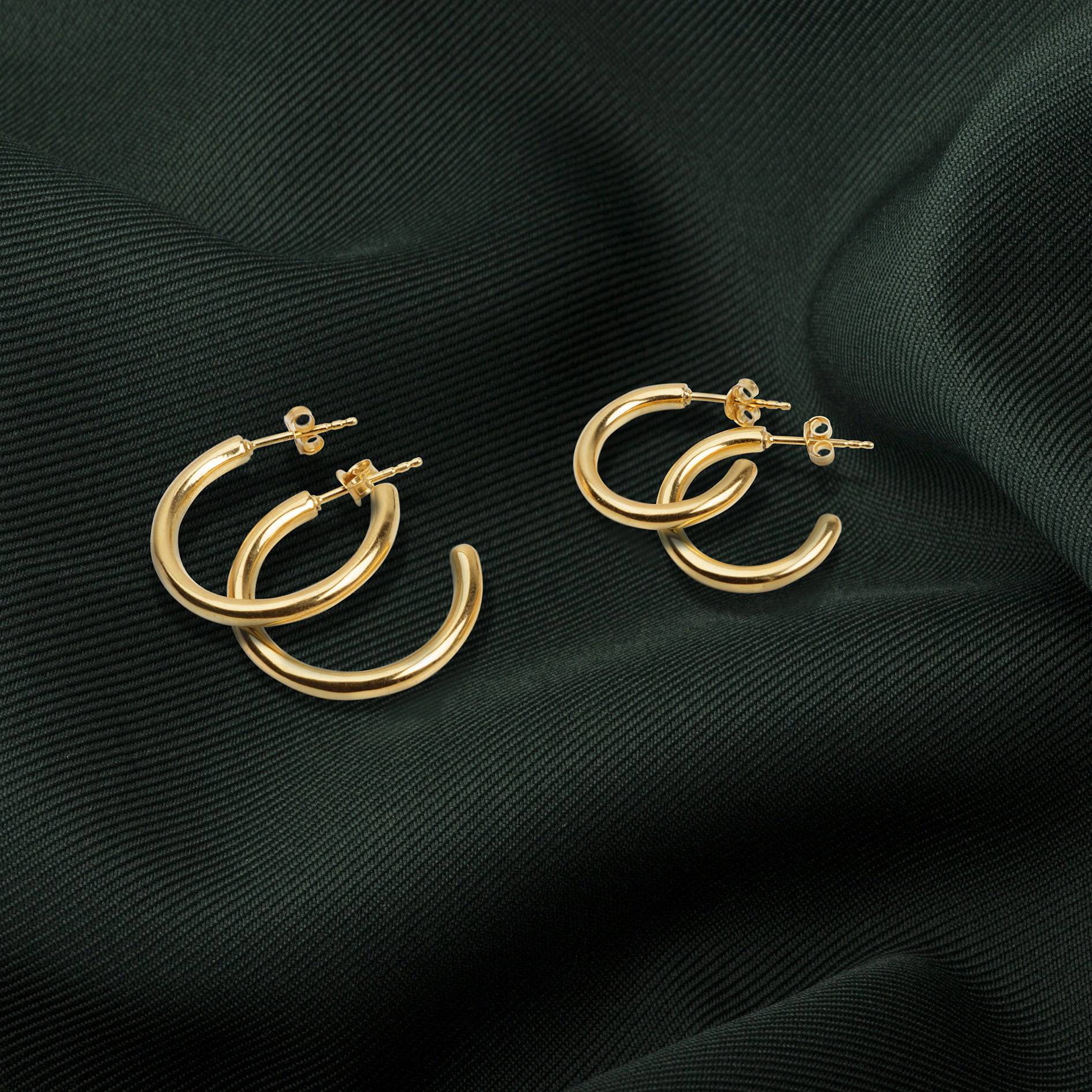 Plain Open Hoop Studs Earrings in Gold Vermeil