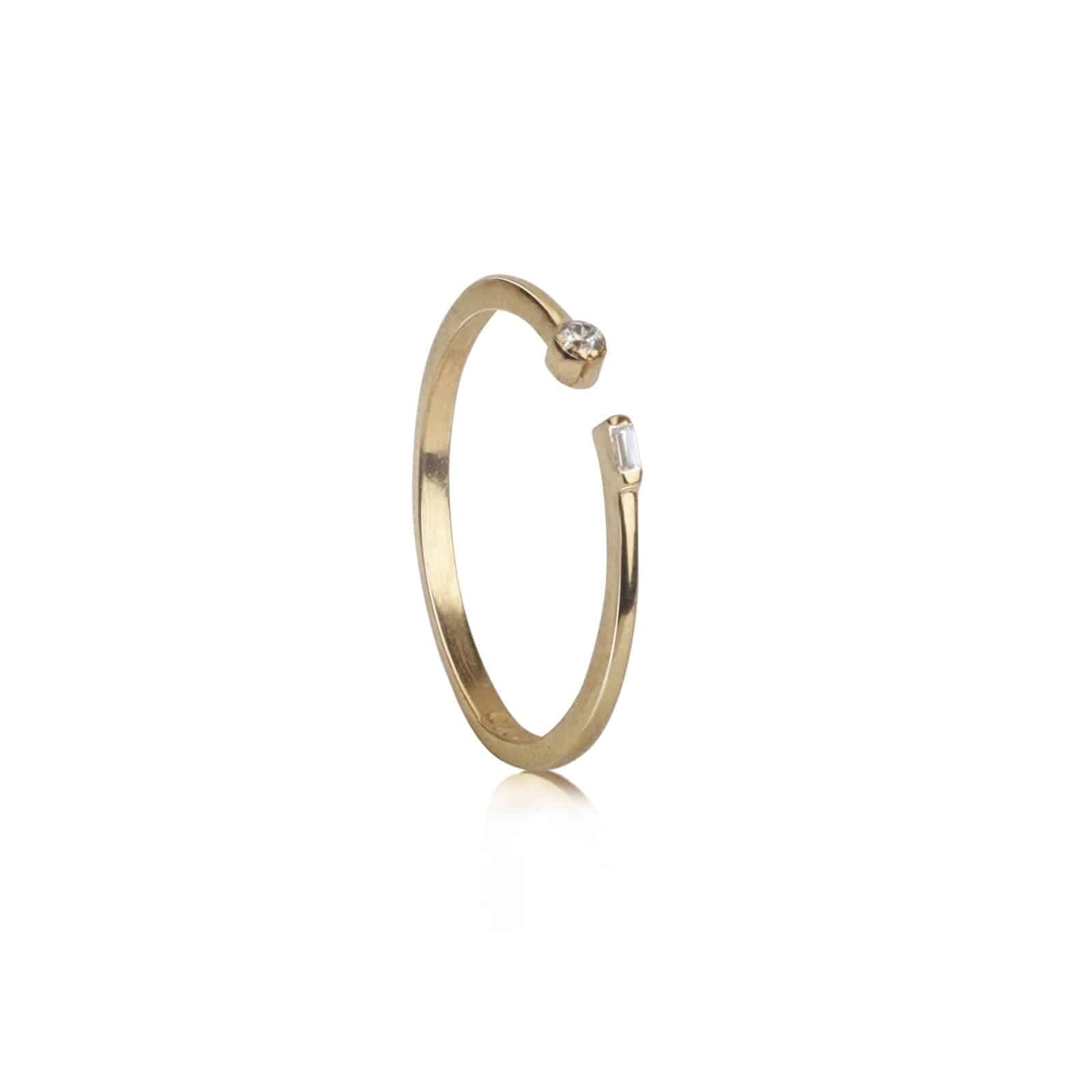 Adjustable Dainty Ring with Baguette and Round White Topaz in Gold Vermeil