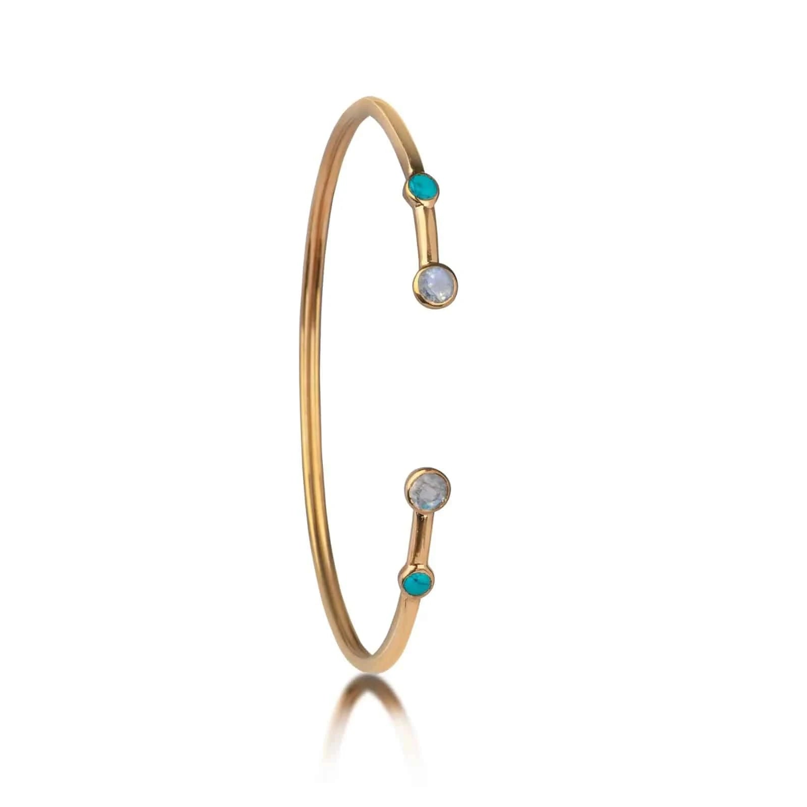 Gold Bangle with Moonstone & Turquoise Gemstones