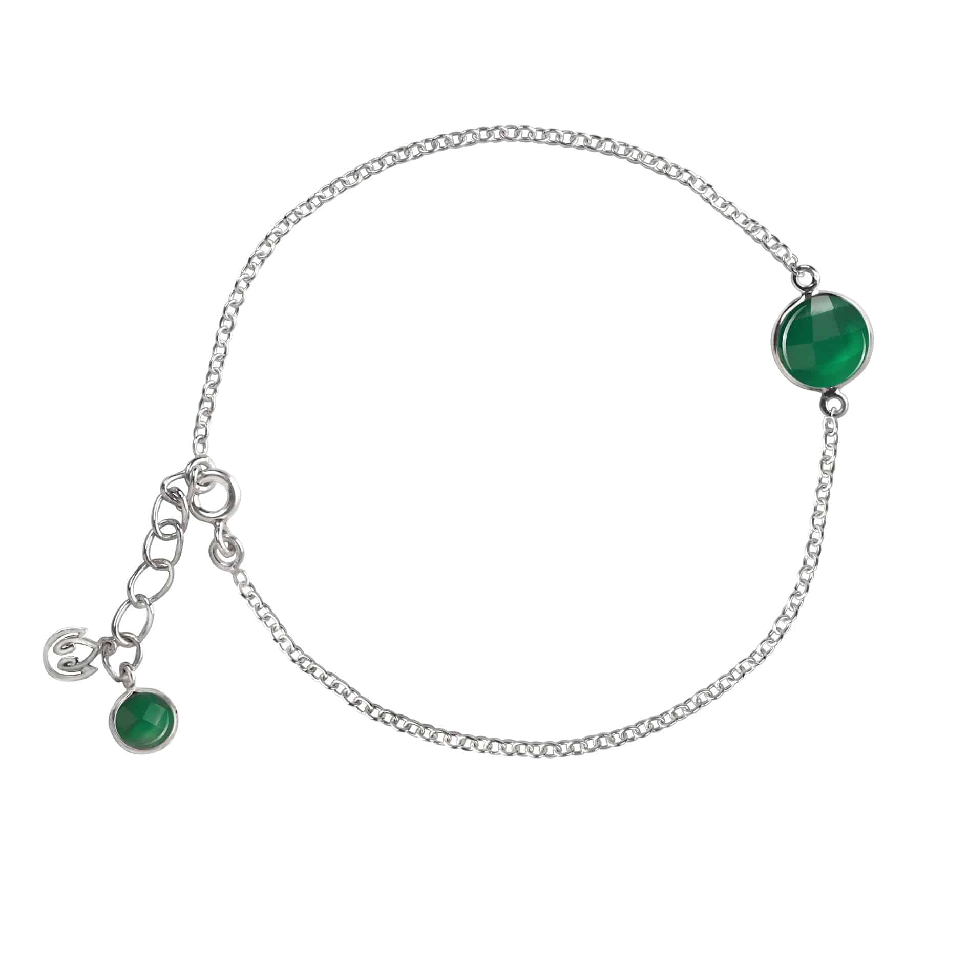 Green Onyx Chain Bracelet In Sterling Silver