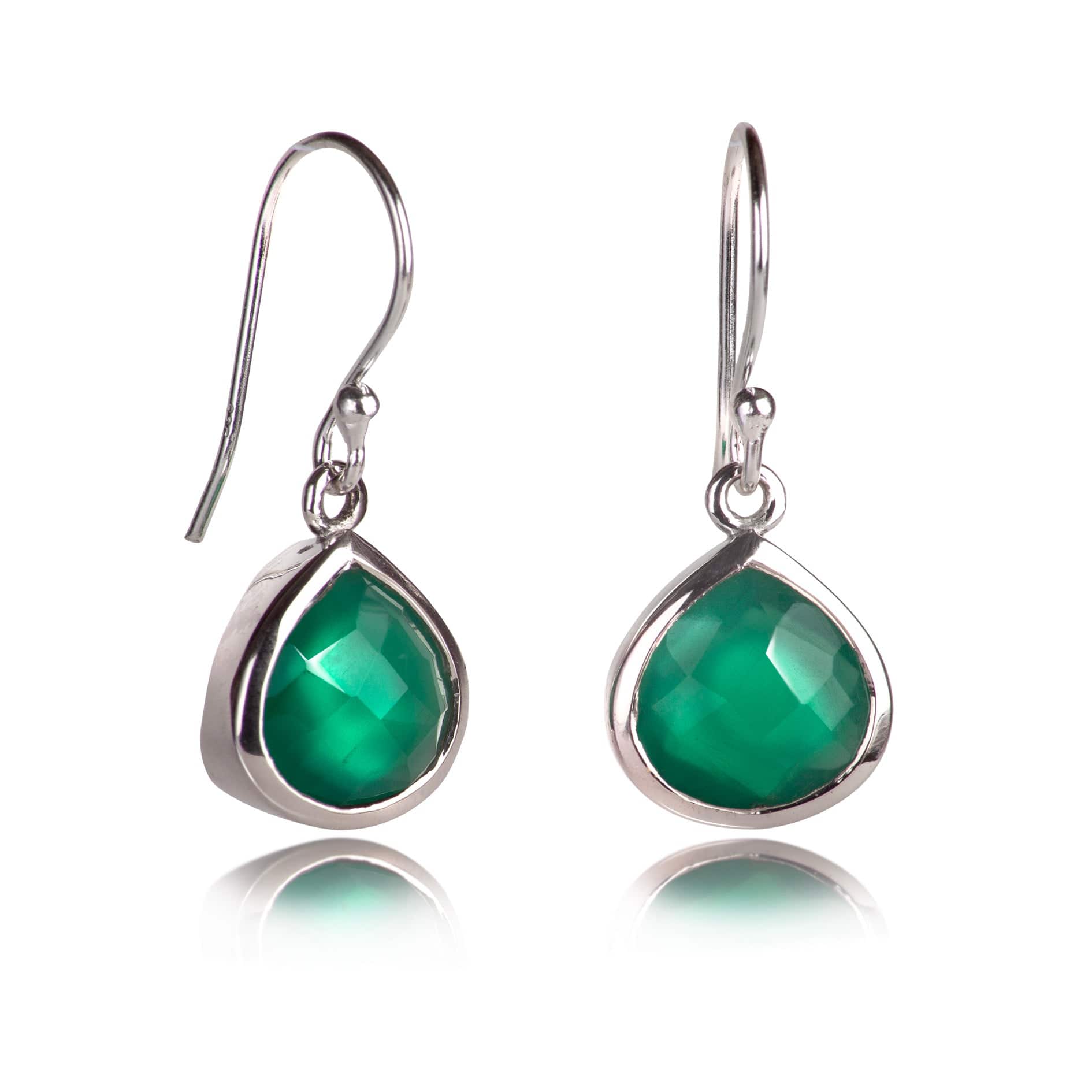 Pear-Shaped Green Onyx Earrings in Sterling Silver