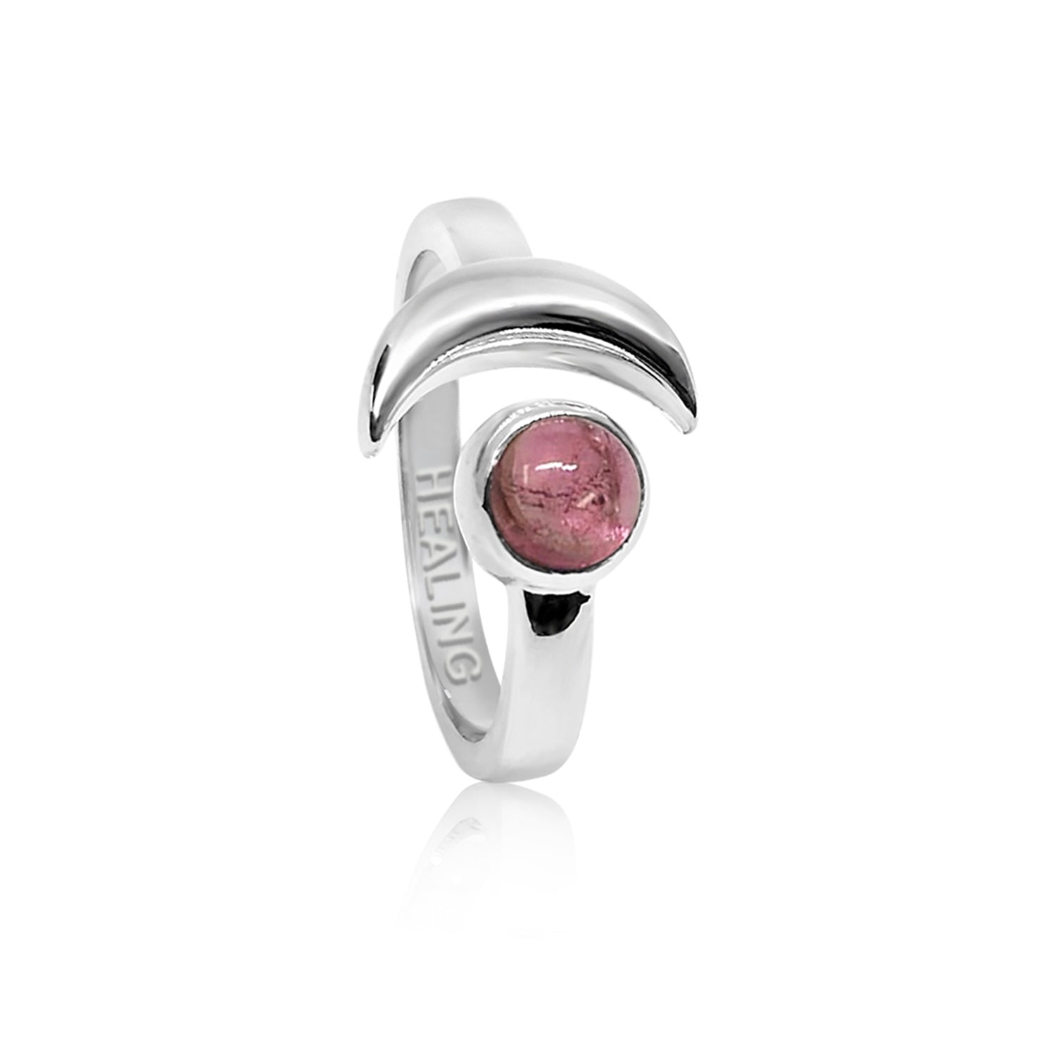 Adjustable October Healing Birthstone Ring In Sterling Silver- Pink Tourmaline