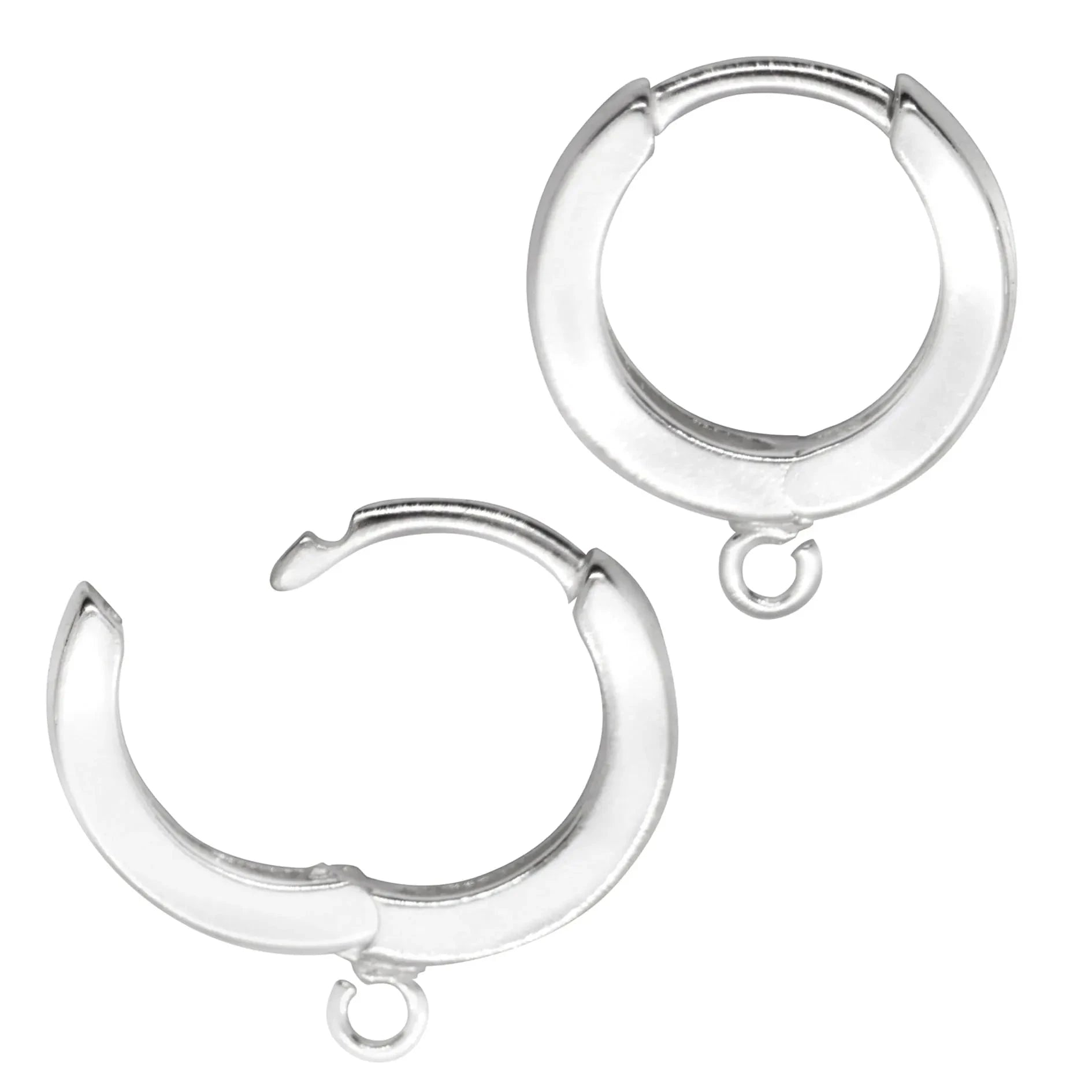 Hinged Huggie Hoop Earring Findings in Sterling Silver - 14mm Diameter