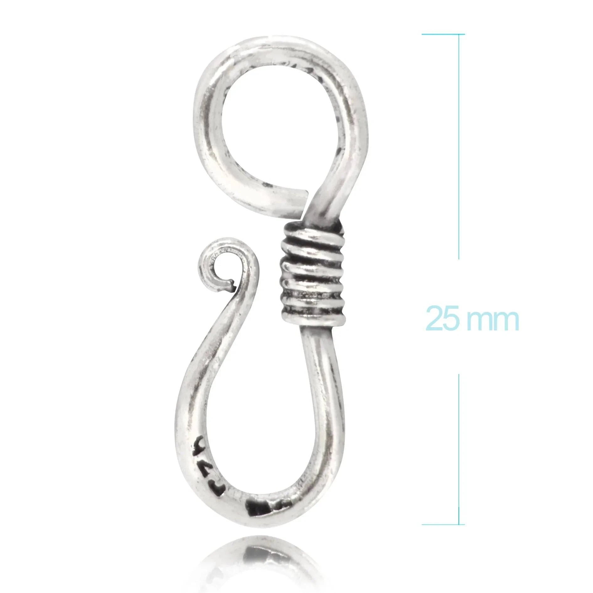 Jewellery Findings in 925 Sterling Silver, Hook Eye Clasp 25mm