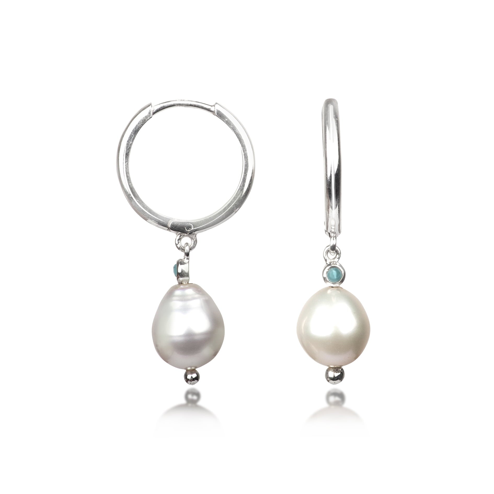 Huggie with Pearl and Turquoise in Sterling Silver