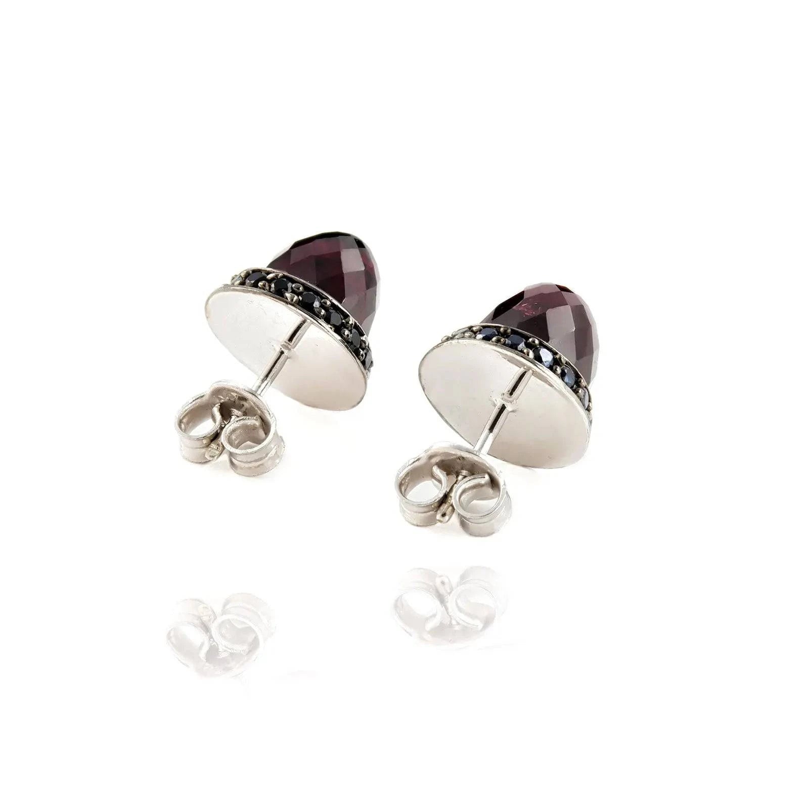 Istanbul Night Garnet and Black Spinel Studs in Sterling Silver
