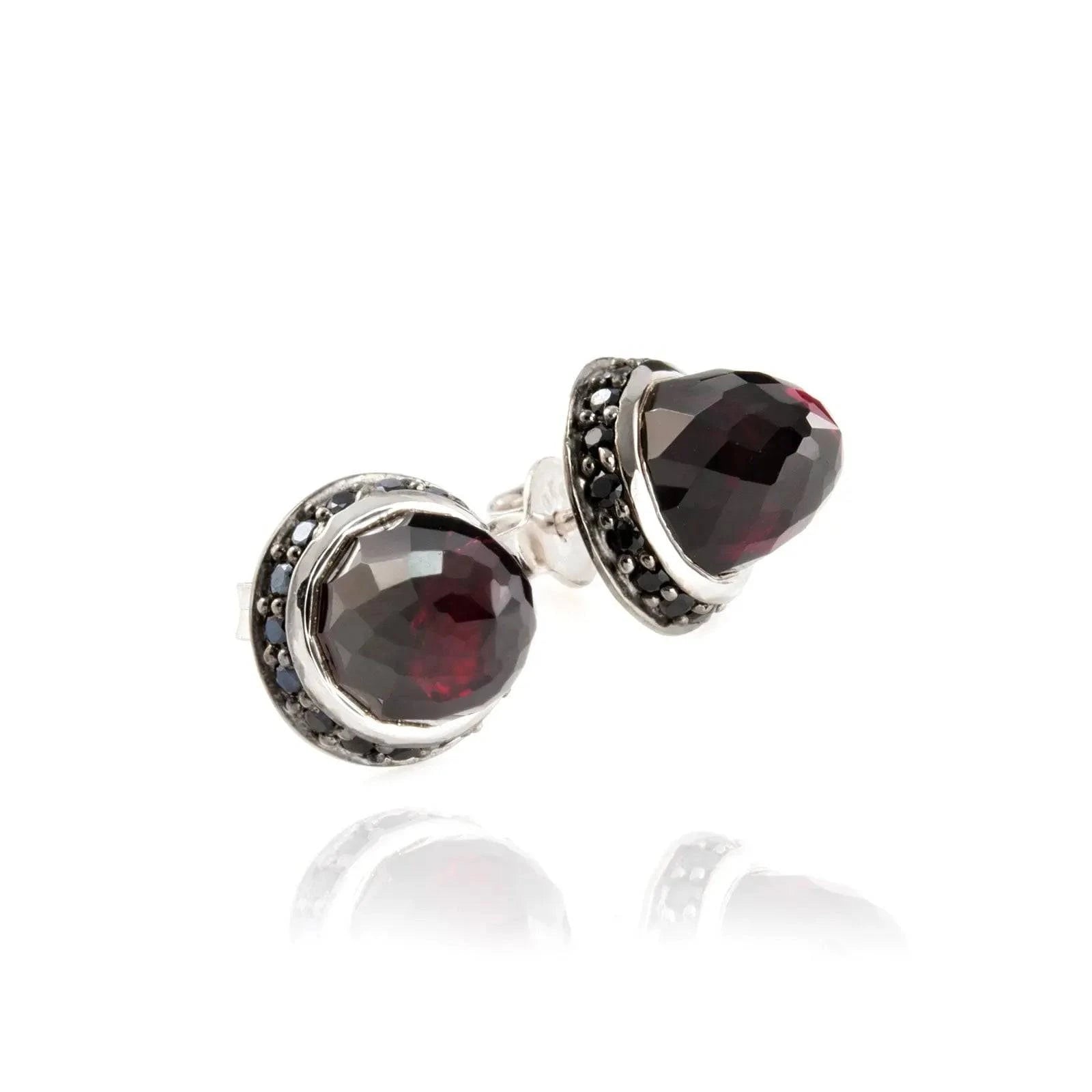 Istanbul Night Garnet and Black Spinel Studs in Sterling Silver