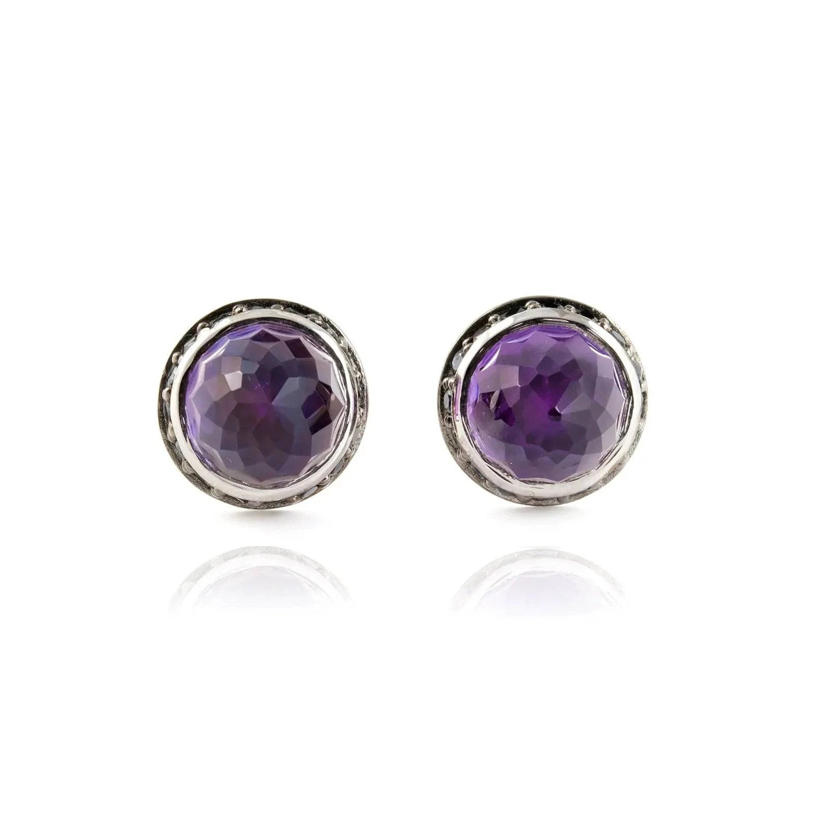 Istanbul Secret Amethyst and Black Spinel Studs in Sterling Silver