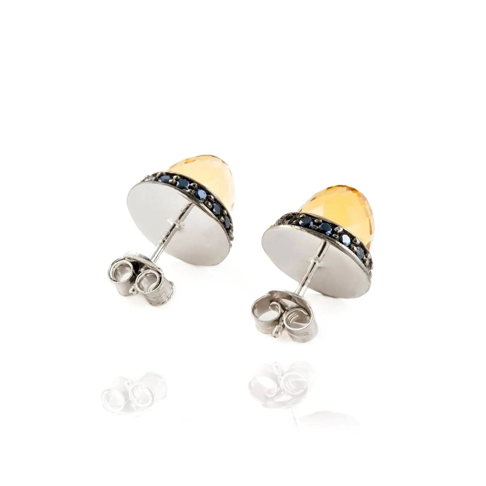 Istanbul Soul Citrine and Black Spinel Studs in Sterling Silver