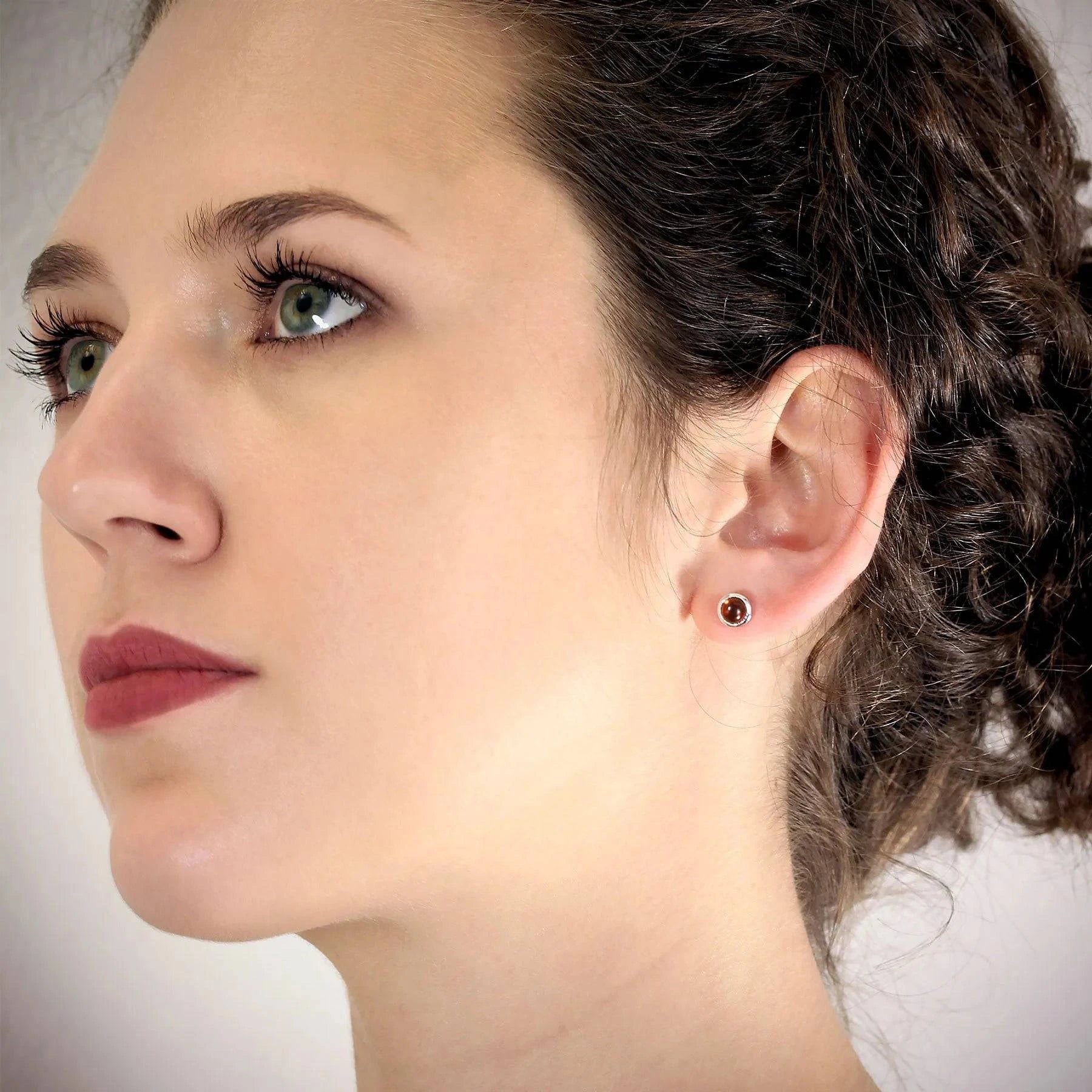 January Birthstone Earring Studs - Garnet in Sterling Silver