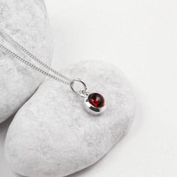 January Birthstone Necklace - Garnet Gemstone Charm in Sterling Silver