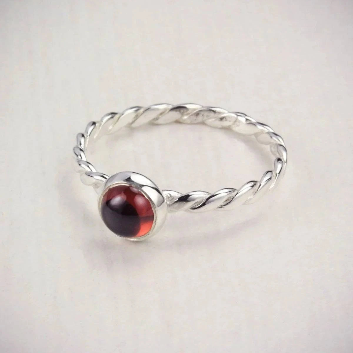January Birthstone Ring with Garnet Gemstone in Sterling Silver