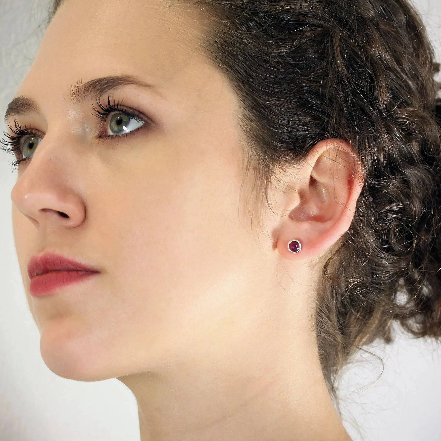 July Birthstone Earrings - Ruby in Sterling Silver