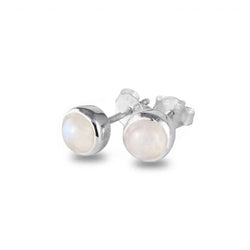 June Birthstone Earrings Studs - Moonstone in Sterling Silver