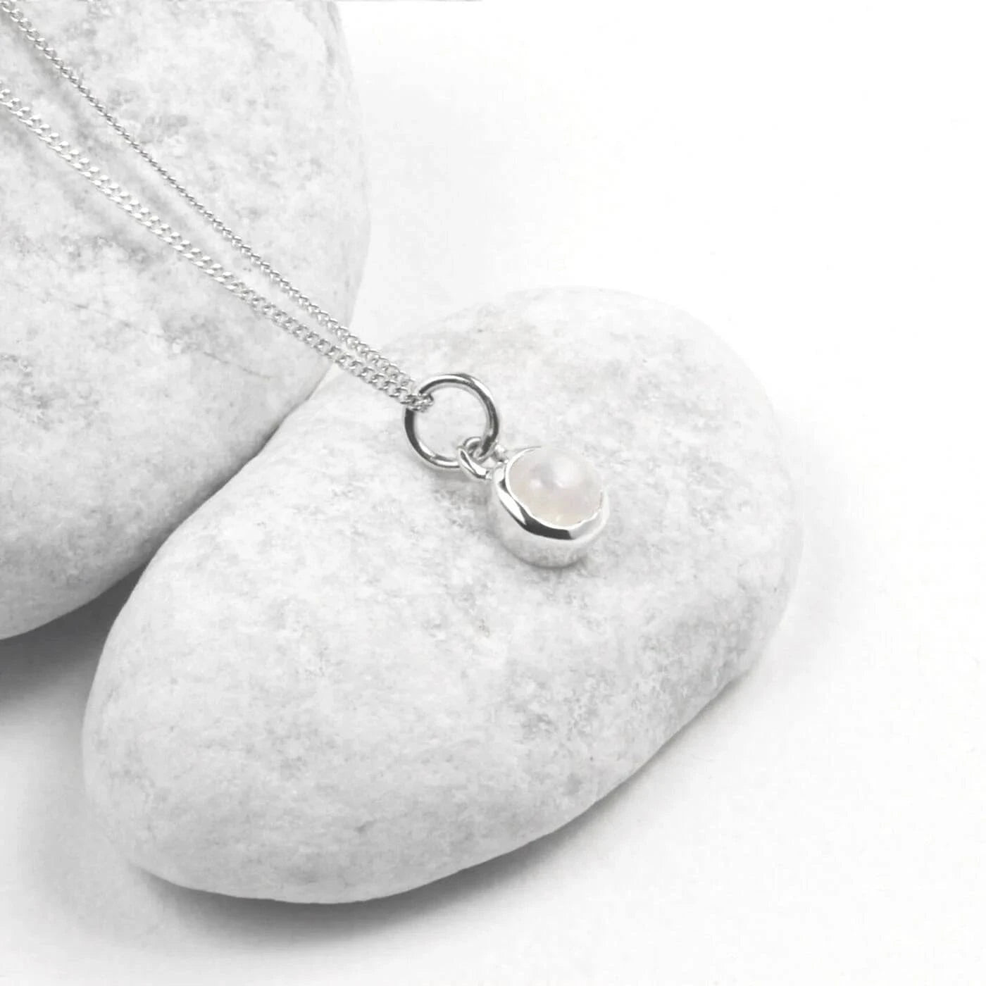 June Birthstone Necklace - Moonstone Charm in Sterling Silver
