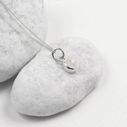 June Birthstone Necklace - Moonstone Charm in Sterling Silver