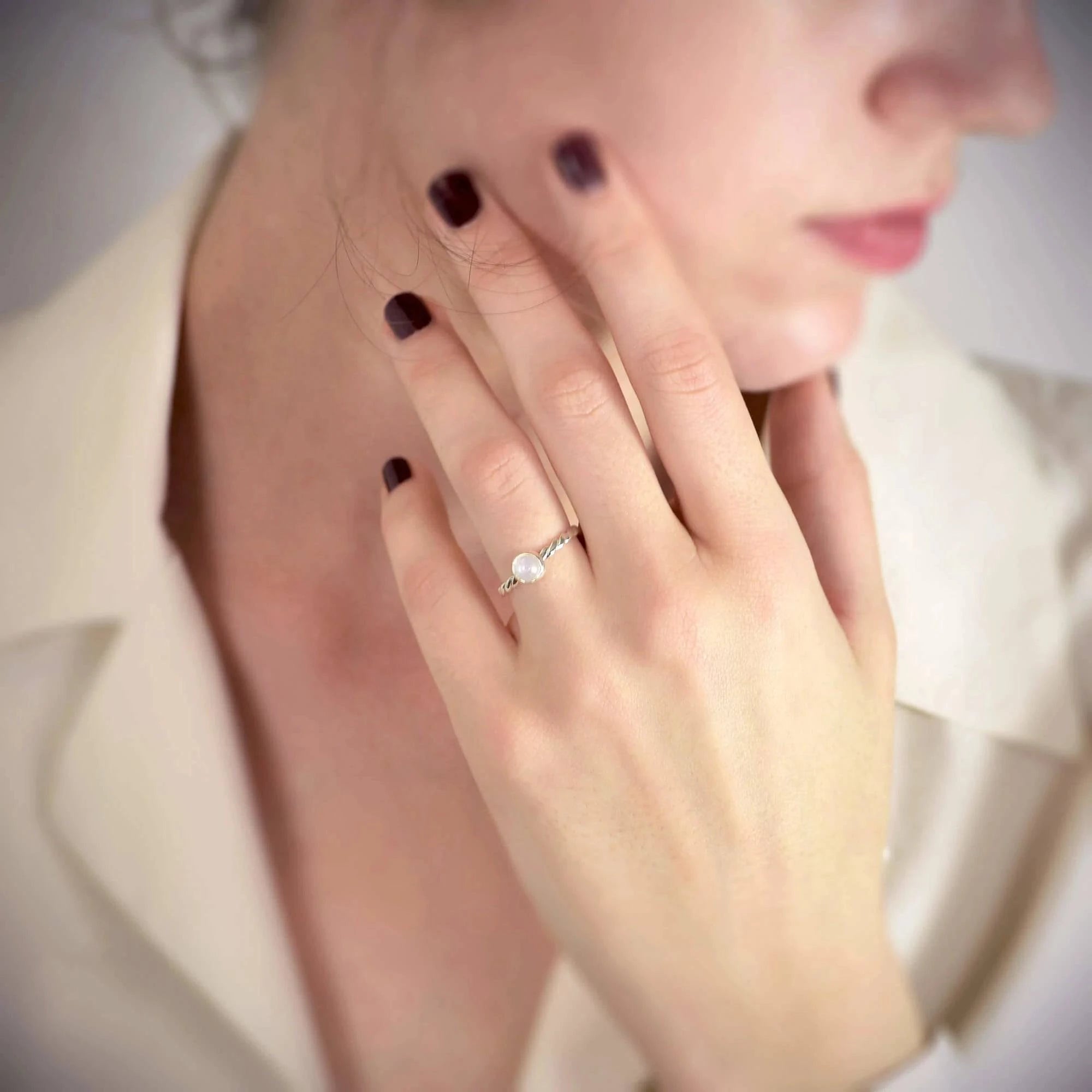 June Birthstone Ring with Moonstone in Sterling Silver