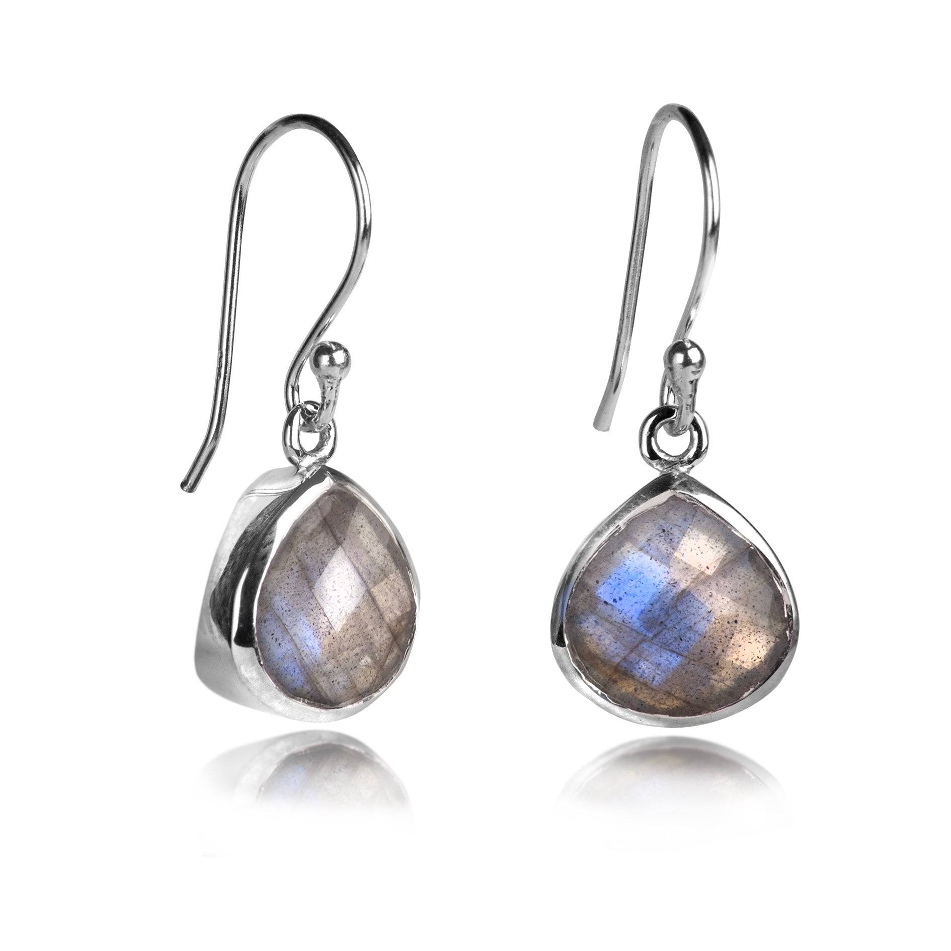 Pear-Shaped Labradorite Earrings in Sterling Silver