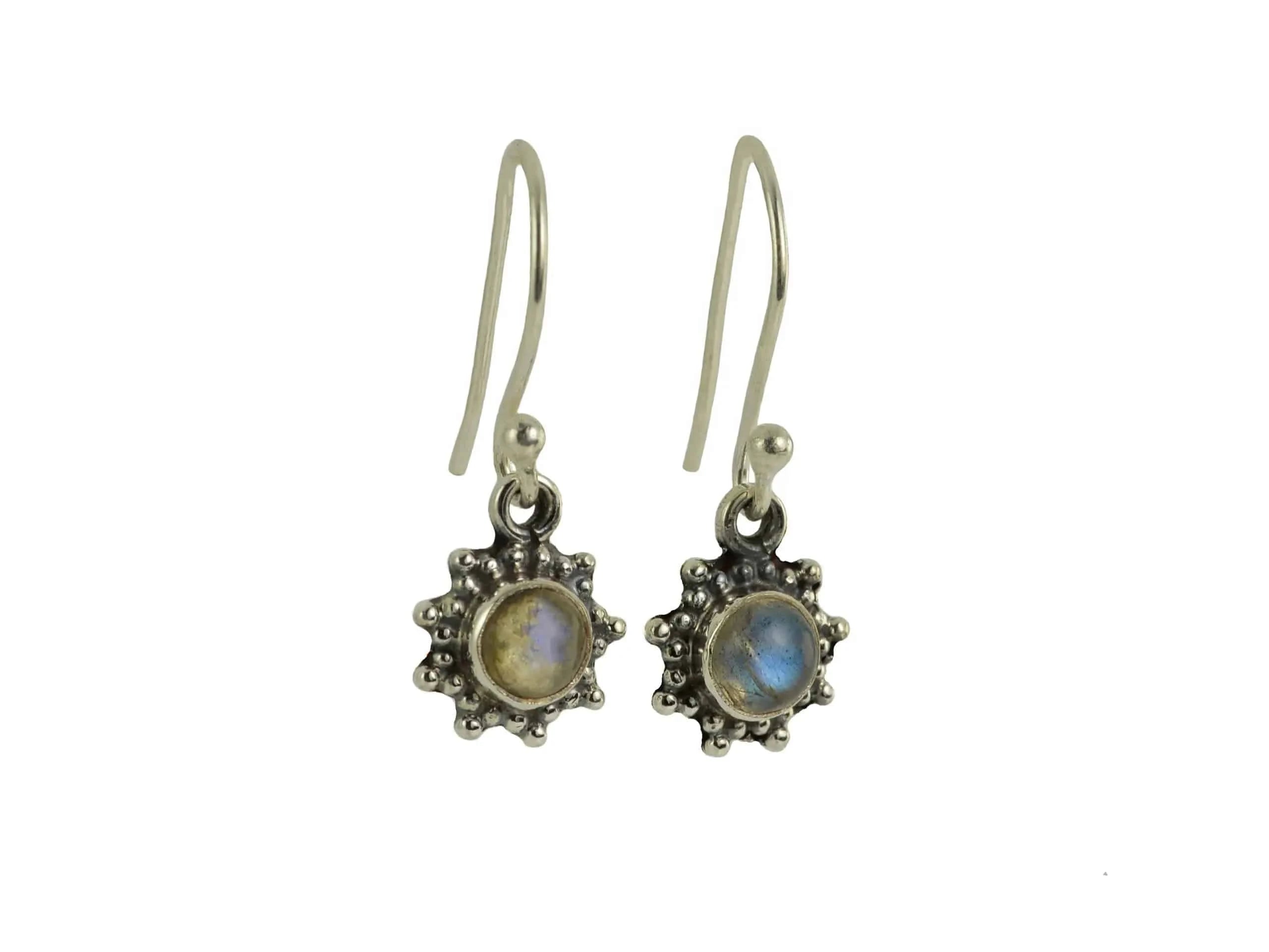Star Motif Hook Dangle Earrings with Labradorite in Sterling Silver