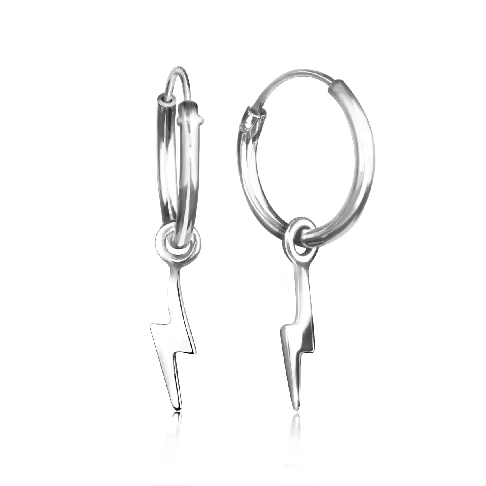 Hoop Earrings with Lightning Bolt Charm in Sterling Silver