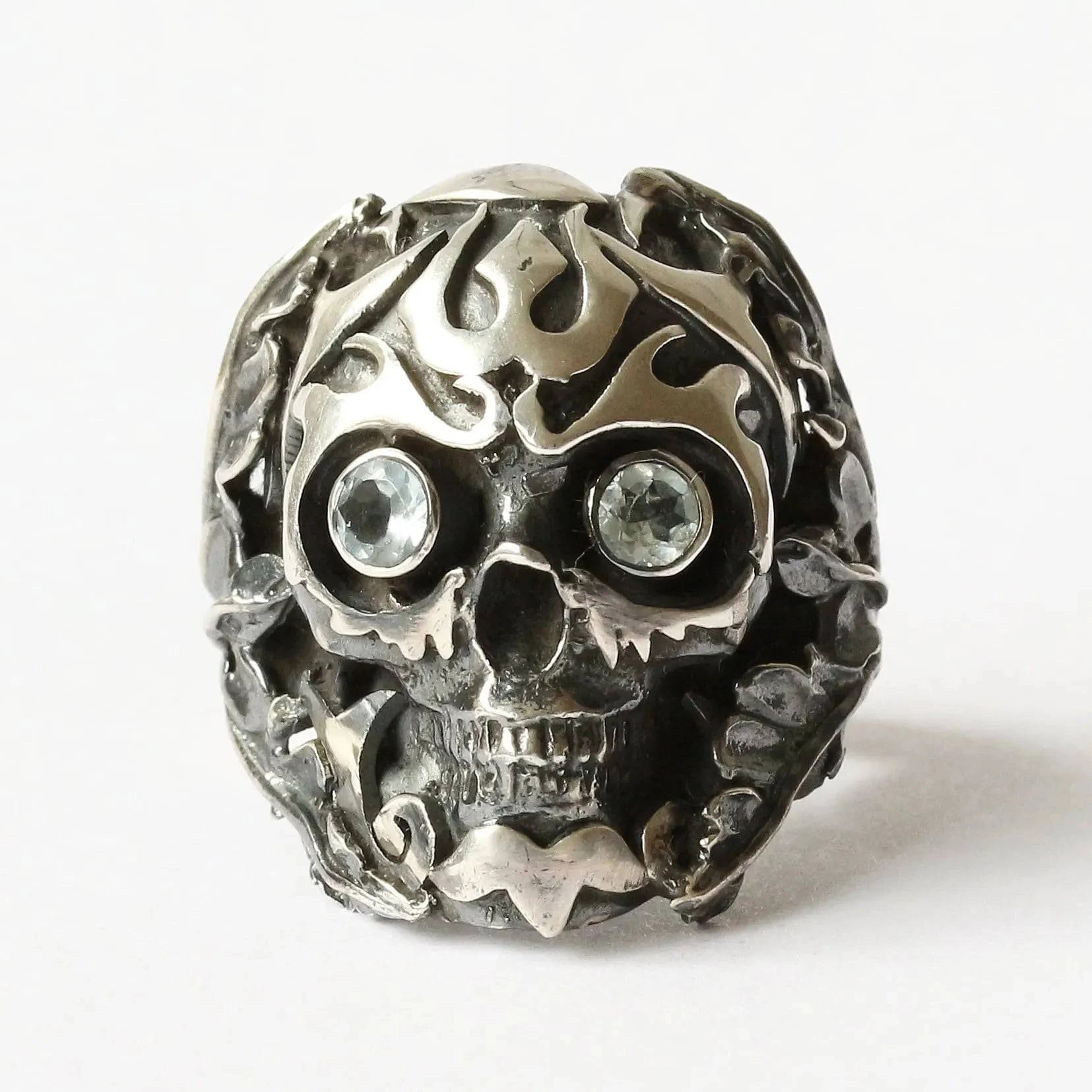 Mystic Power Skull Ring with Blue Topaz