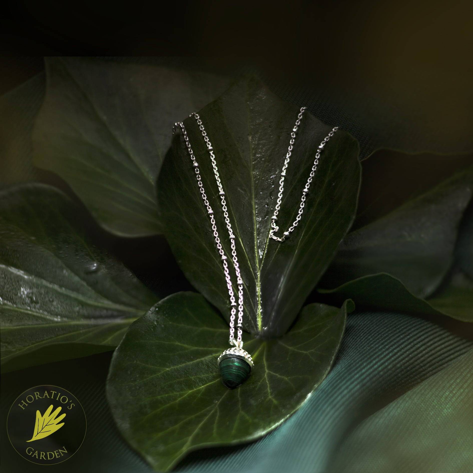 Malachite Acorn Pendant Necklace in Sterling Silver