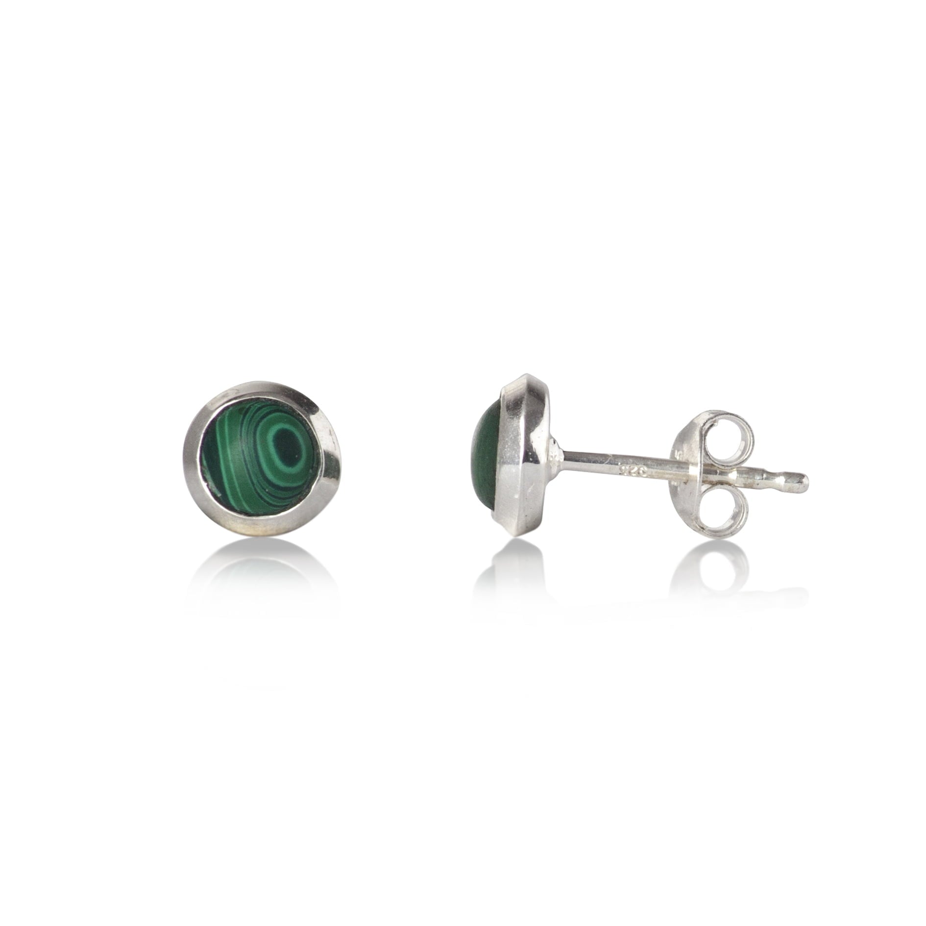 round malachite earrings in sterling silver