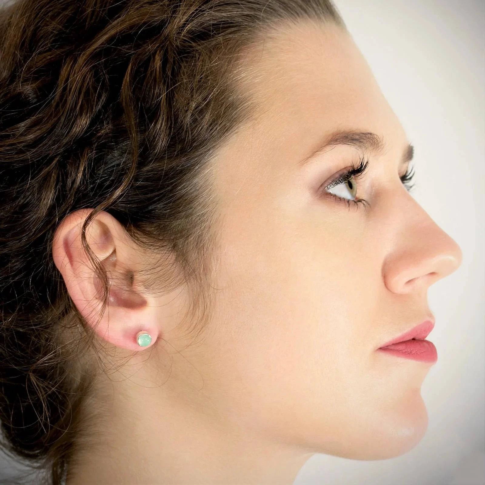 March Birthstone Earrings Studs - Aqua Chalcedony &amp; Sterling Silver