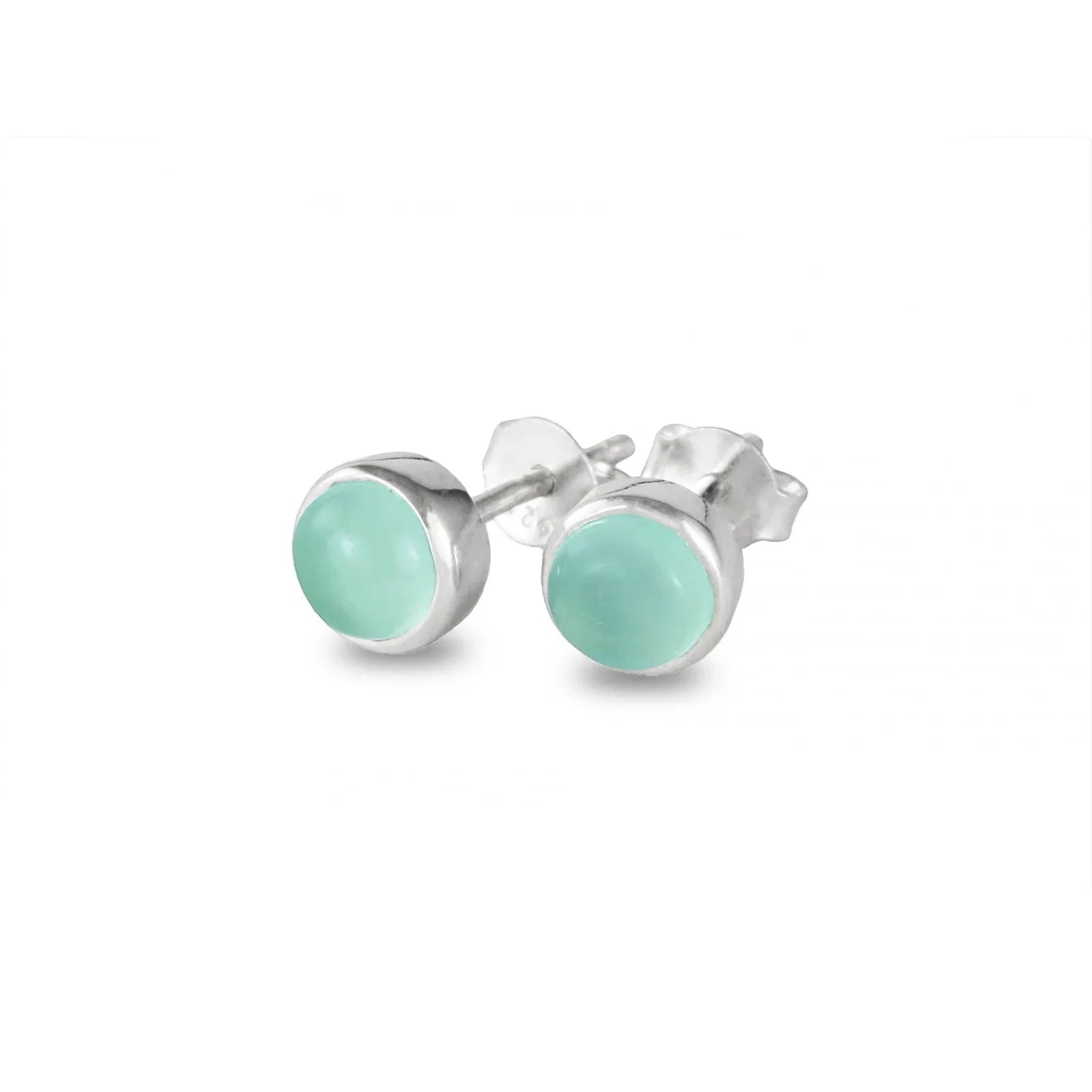 March Birthstone Earrings Studs - Aqua Chalcedony &amp; Sterling Silver