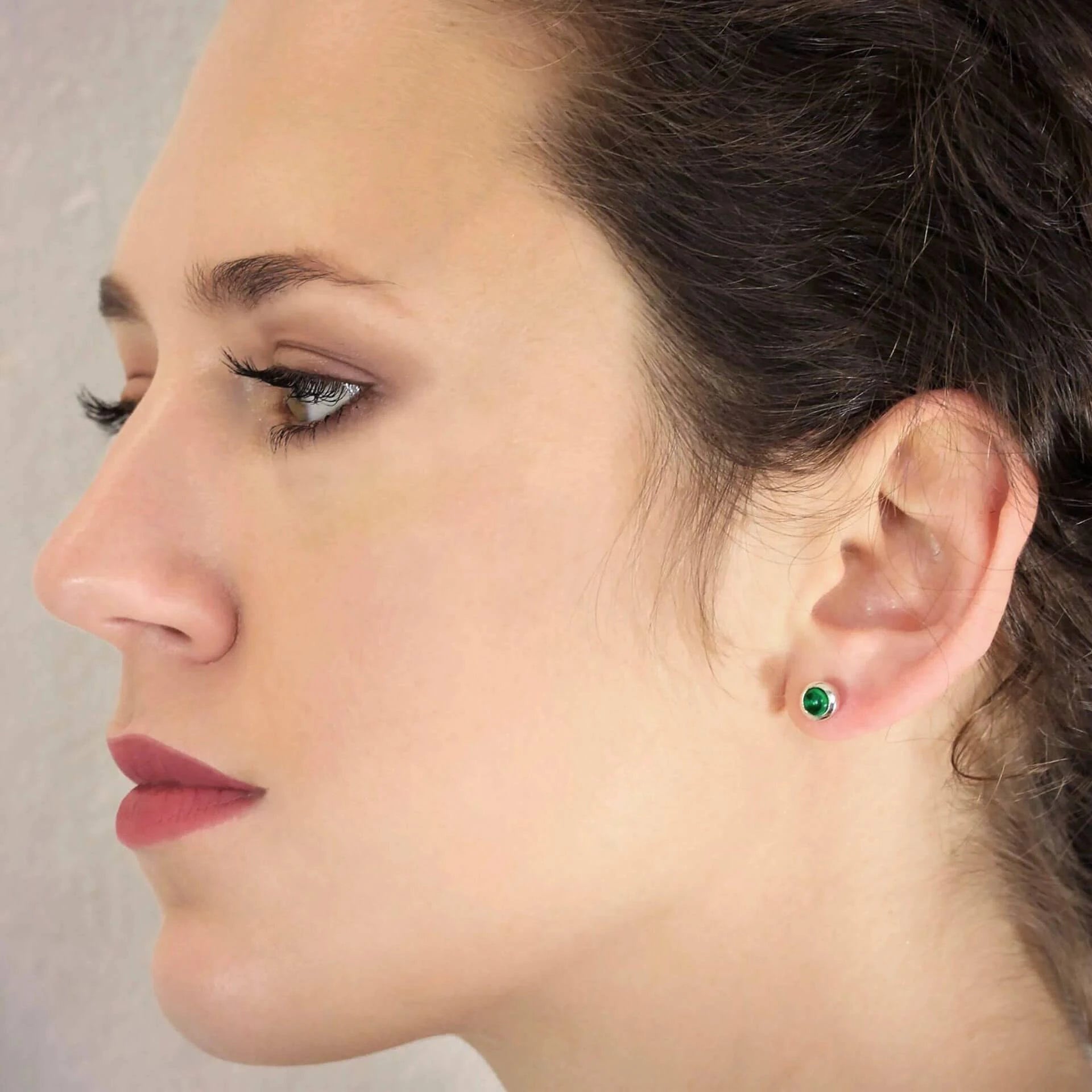 May Birthstone Earring Studs , Emerald Gemstone in Sterling Silver