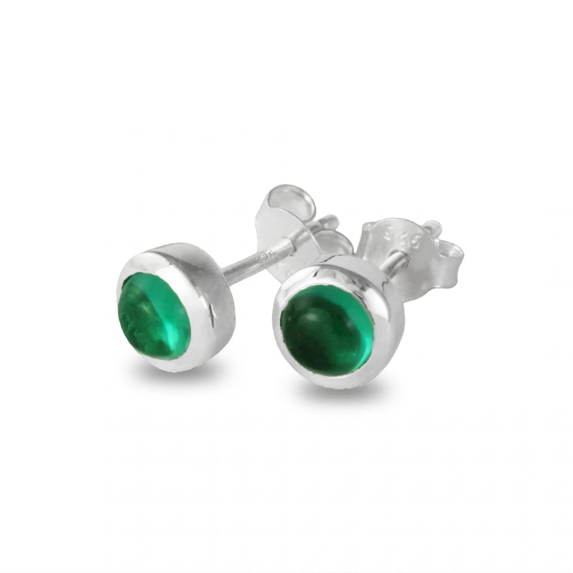May Birthstone Earring Studs , Emerald Gemstone in Sterling Silver