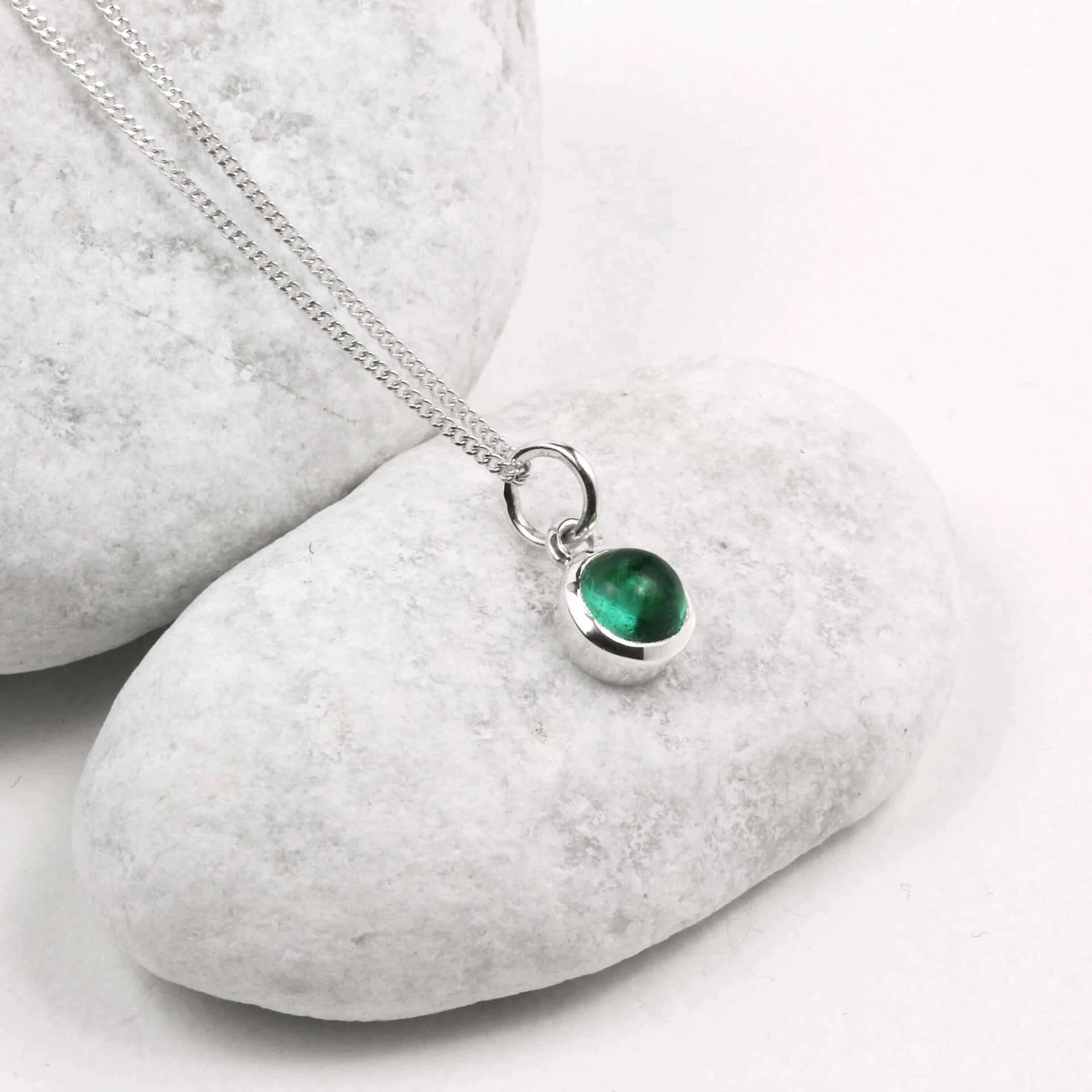 May Birthstone Necklace - Genuine Emerald Gemstone Charm in Sterling Silver