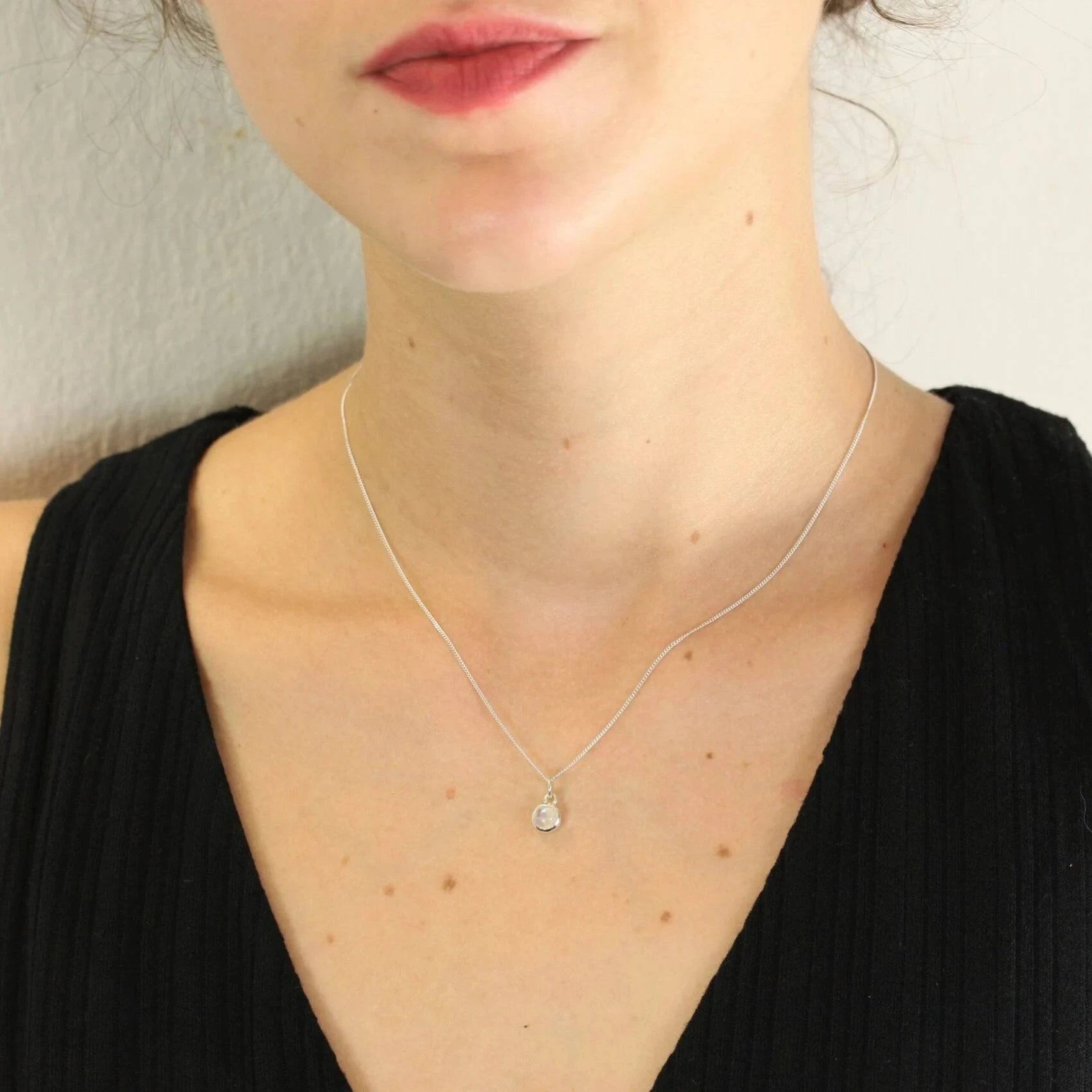June Birthstone Necklace - Moonstone Charm in Sterling Silver