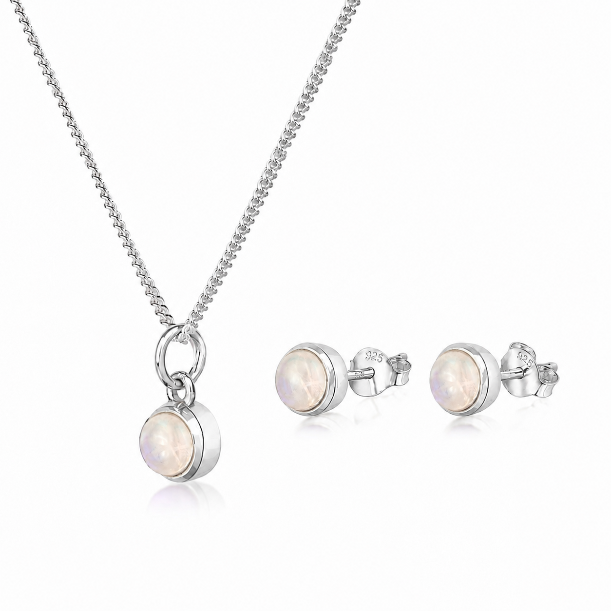 June Birthstone Jewellery Set in Moonstone - Studs and Charm Necklace
